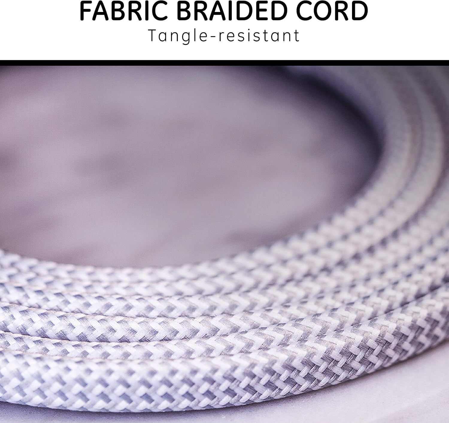 Gray & White, 6 Ft Designer Braided Extension Cord, Power Strip, 3 Polarized Outlet, Outlet Strip, Power Strip Flat Plug, Perfect for Home, Office or Kitchen, UL Listed, 42383