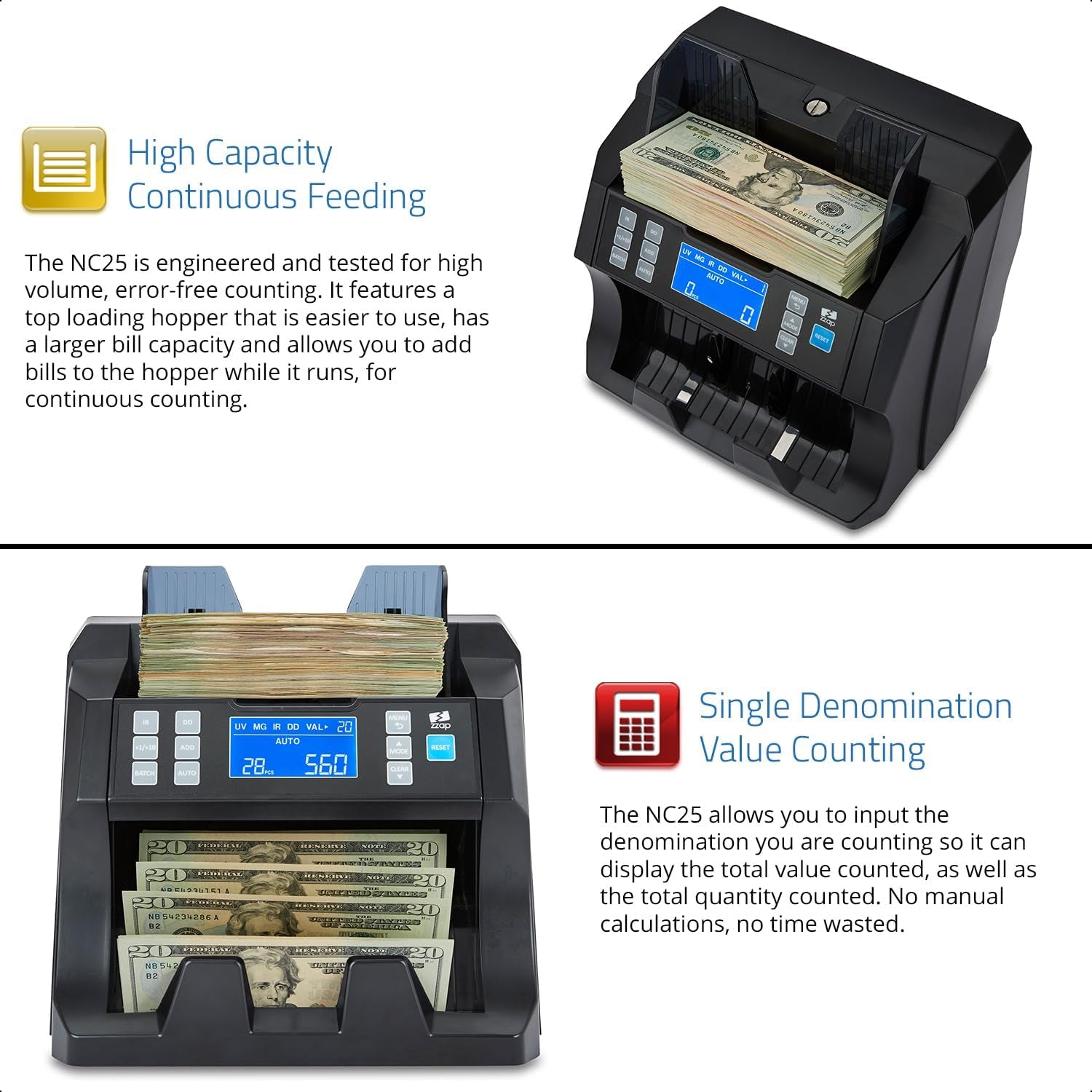 Bill Value Counter & Counterfeit Detector - Money Cash Currency Machine (NC25)