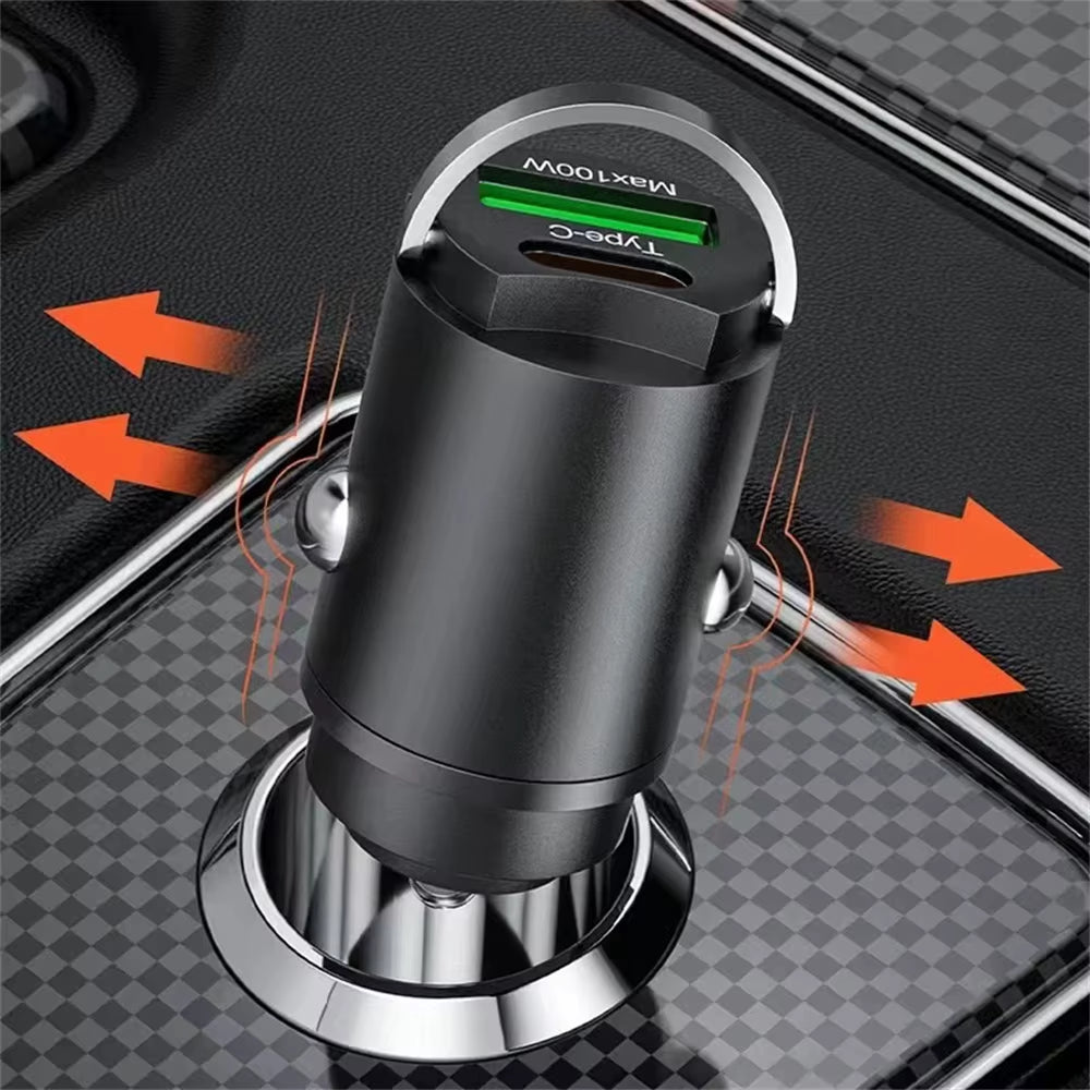 Car 100W Charger Fast Charging Metal One Tow Car Charger Flash Charger in Car Mini Pull Ring New PD Car Charger Car Electronic