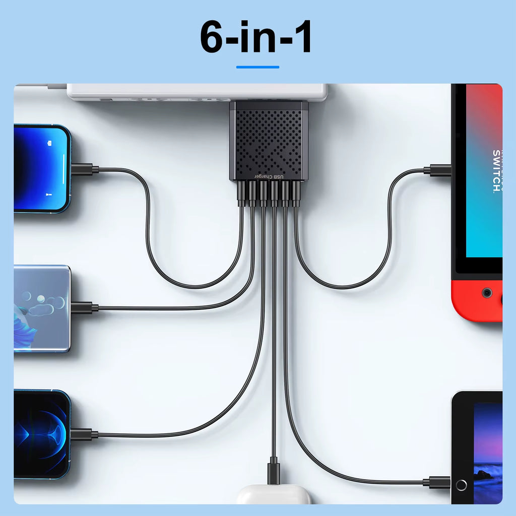 AU Plug Fast Charger 6 in 1 6 Ports Multii Charger USB Fast Charging Charger 3.1A QC3.0 Quick Charger Adaper Australian Charger