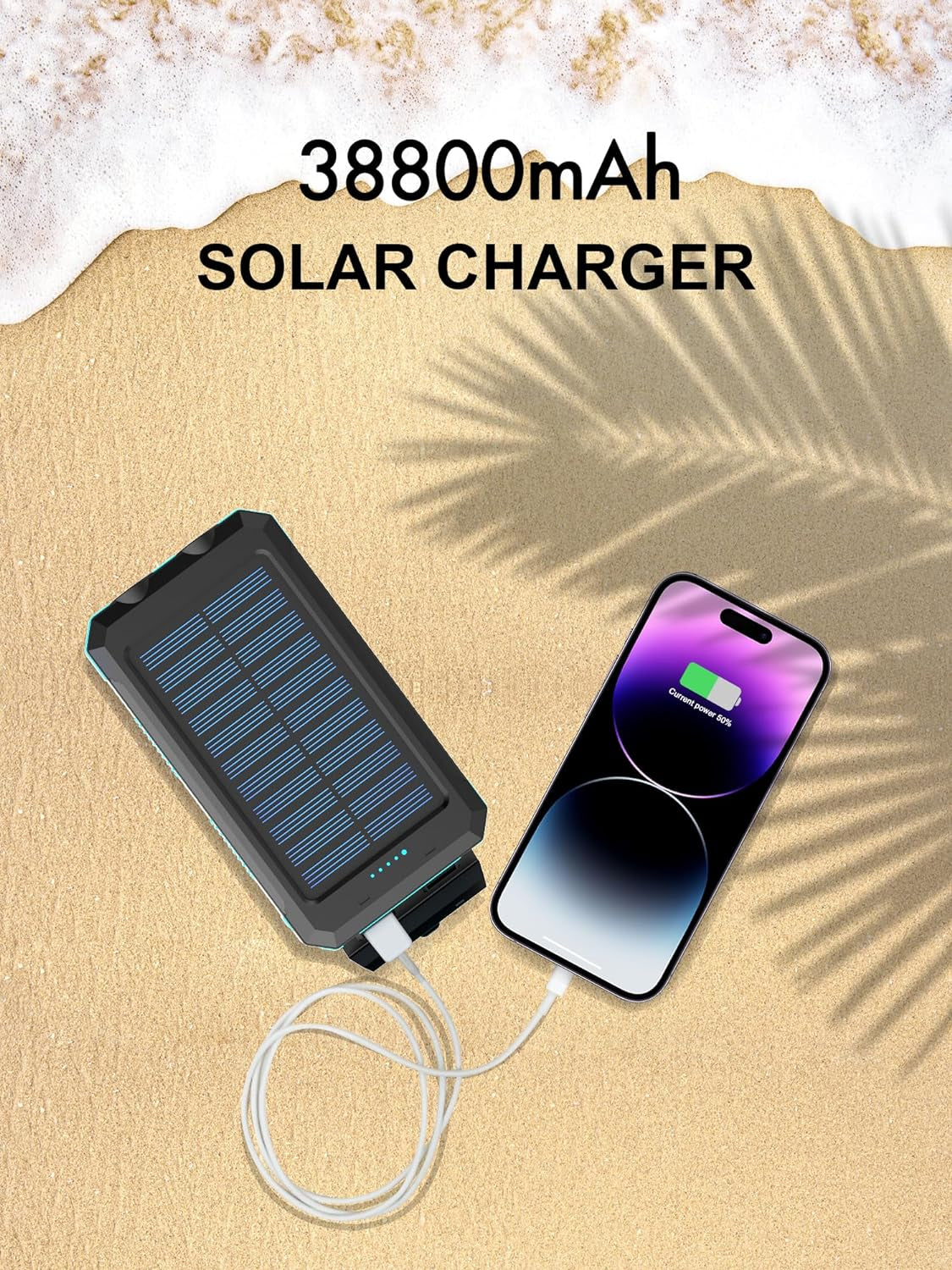 Solar Charger Power Bank - Portable Solar Phone Charger with LED Flashlight, IP65 Waterproof External Battery Pack Perfect for Outdoor Activities (Green)
