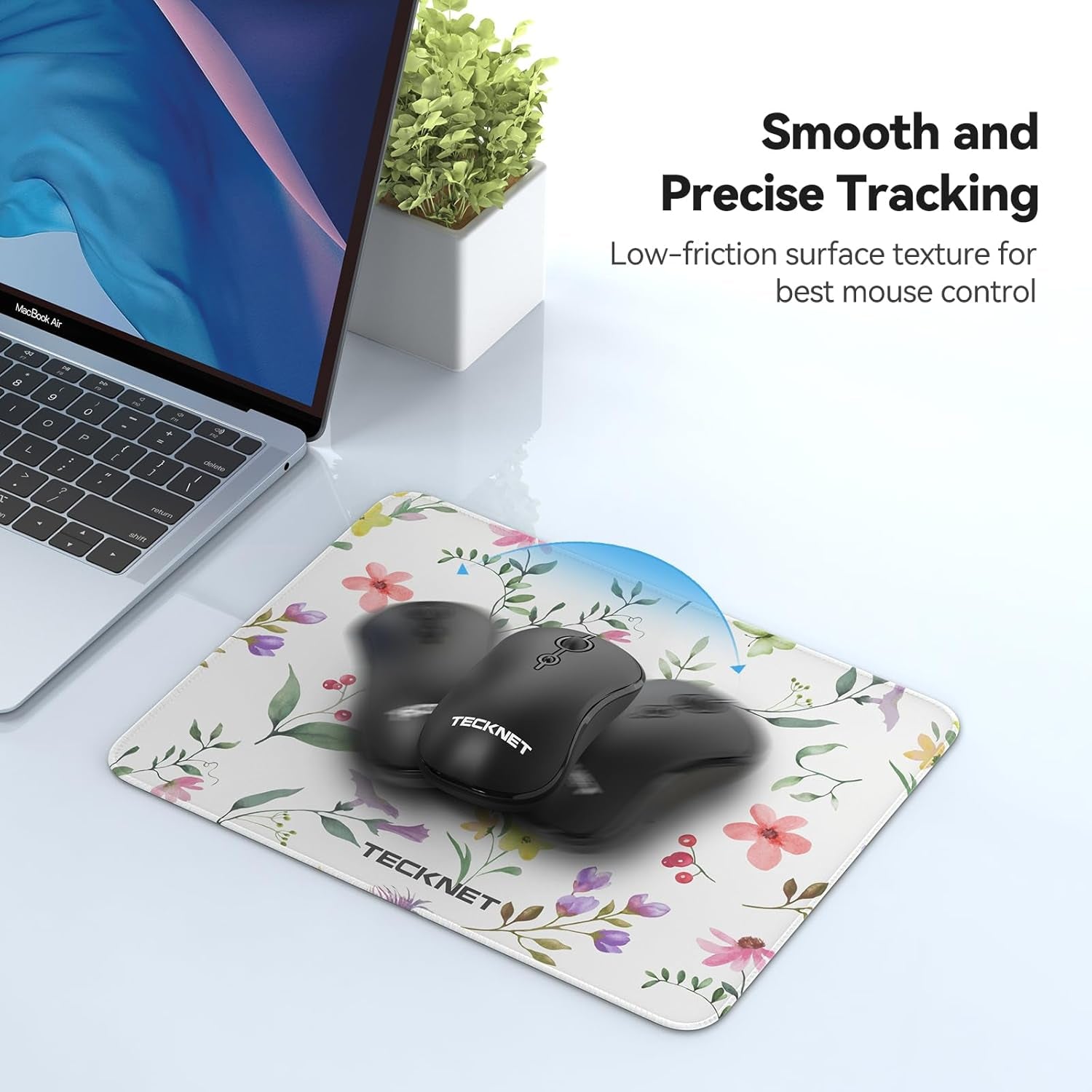 Mouse Pad with Anti-Fray Stitching, Waterproof Surface & Non-Slip Rubber Base with Stitched Edges Gaming Mouse Mat for Laptop，Compatible with Laser and Optical Mice - Flower