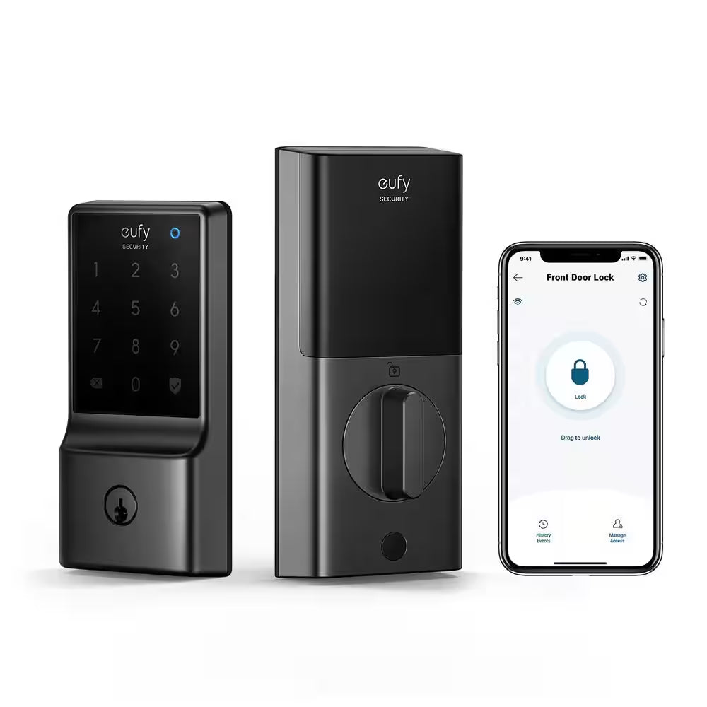 C210 Black Smart Lock Wi-Fi with 5-In-1 Ways to Unlock by Mobile App, Keypad, Key, Apple Watch and Smart Assistants