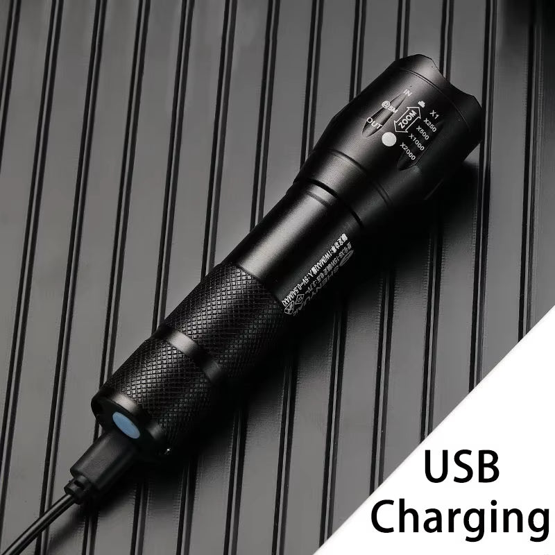Powerful LED Flashlight Aluminum Alloy Portable Torch USB Rechargeable Outdoor Camping Tactical Flash Light