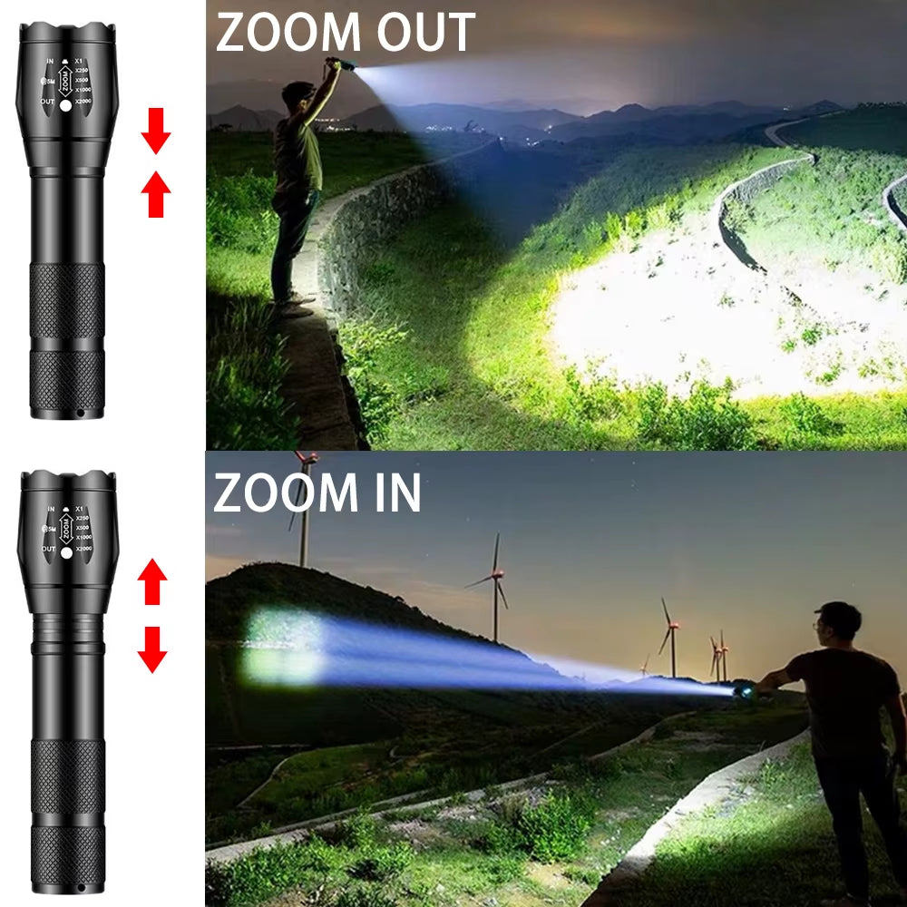 Powerful LED Flashlight Aluminum Alloy Portable Torch USB Rechargeable Outdoor Camping Tactical Flash Light