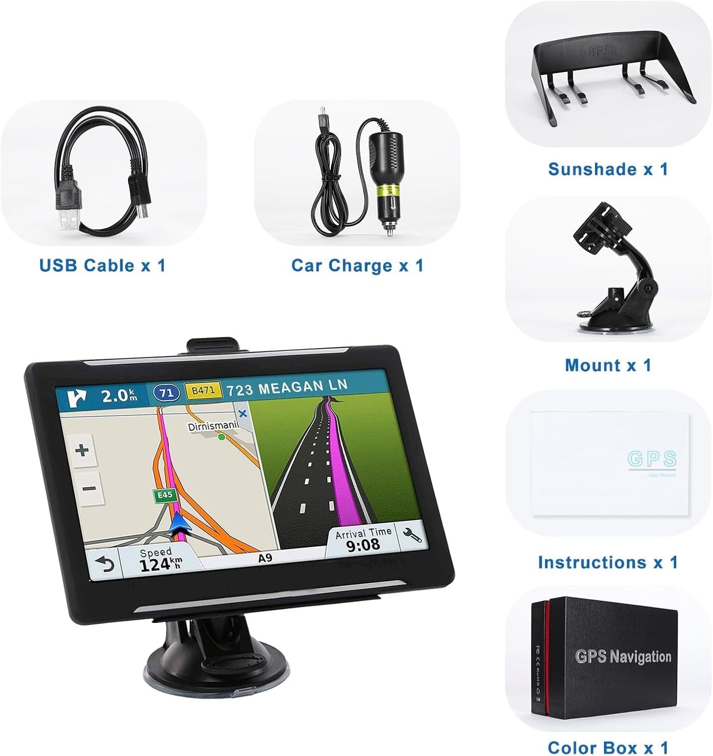 Car Truck GPS Navigation 7 Inch Touch Screen 2023 Maps Spoken Direction