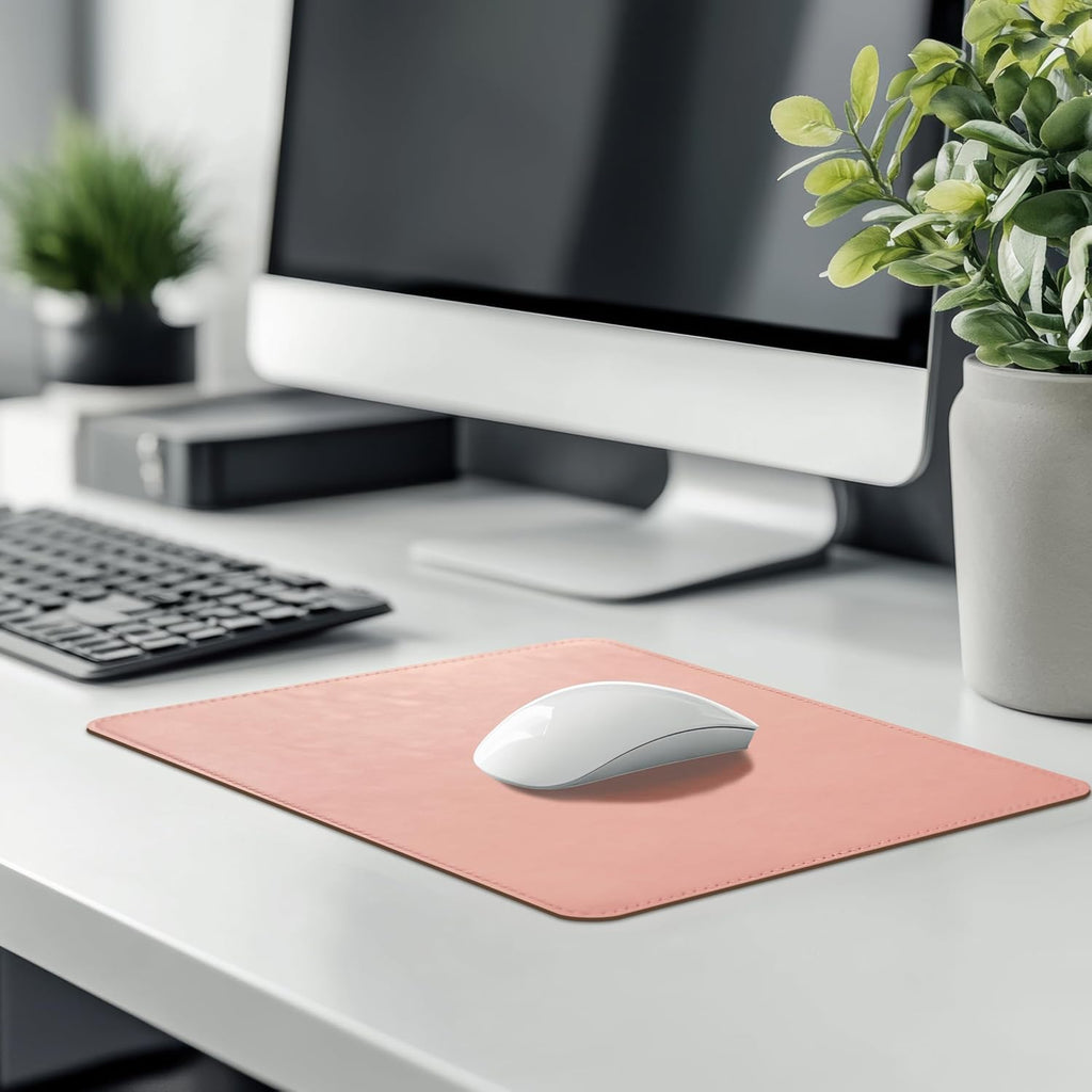 Mouse Pad, PU Mouse Pad，Leather Mouse Pad with Stitched Edge Micro-Fiber Base with Non-Slip Waterproof，Mouse Pad for Computers，Laptop, 8X11Inch (Light Pink)