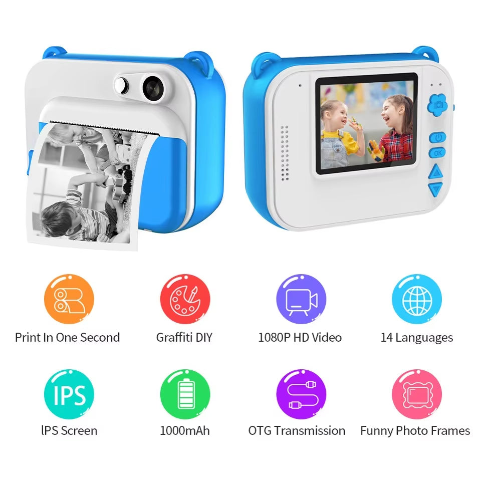 Children Instant Print Camera Thermal Printing Kids Camera Instant Print Camera for Children 1080P HD Video Photo Camera Toys
