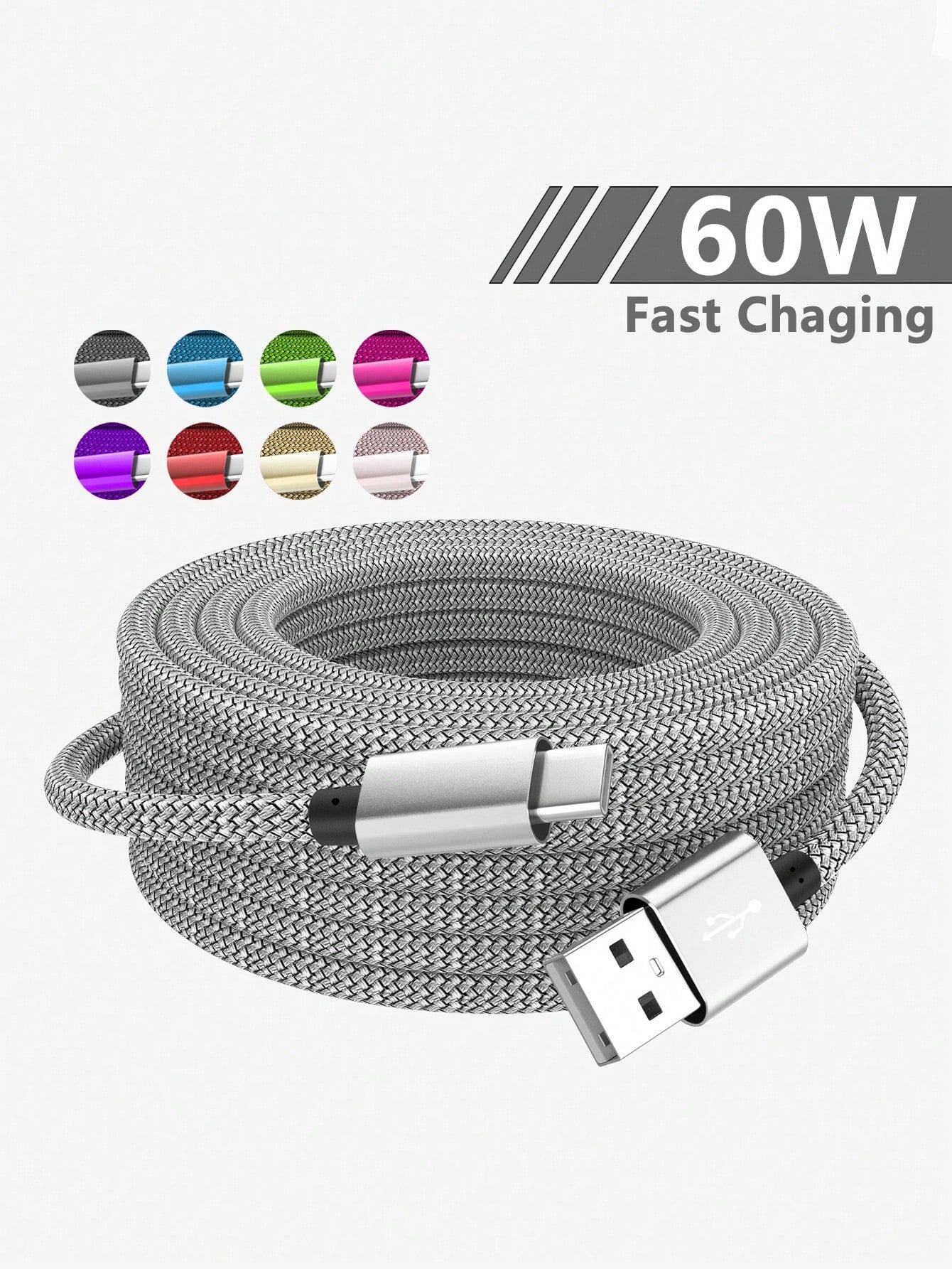 60W USB-A to Type-C Fast Charger Cable, USB Type-C Nylon Braided Mobile Phone Charging Data Cable, Compatible with Samsung Galaxy S25 S24 S23 S22 S21 S10, Note 20 10 9 A51 G8 G7, Pixel, One plus and Other Mobile Phones Fast Charging USB C
