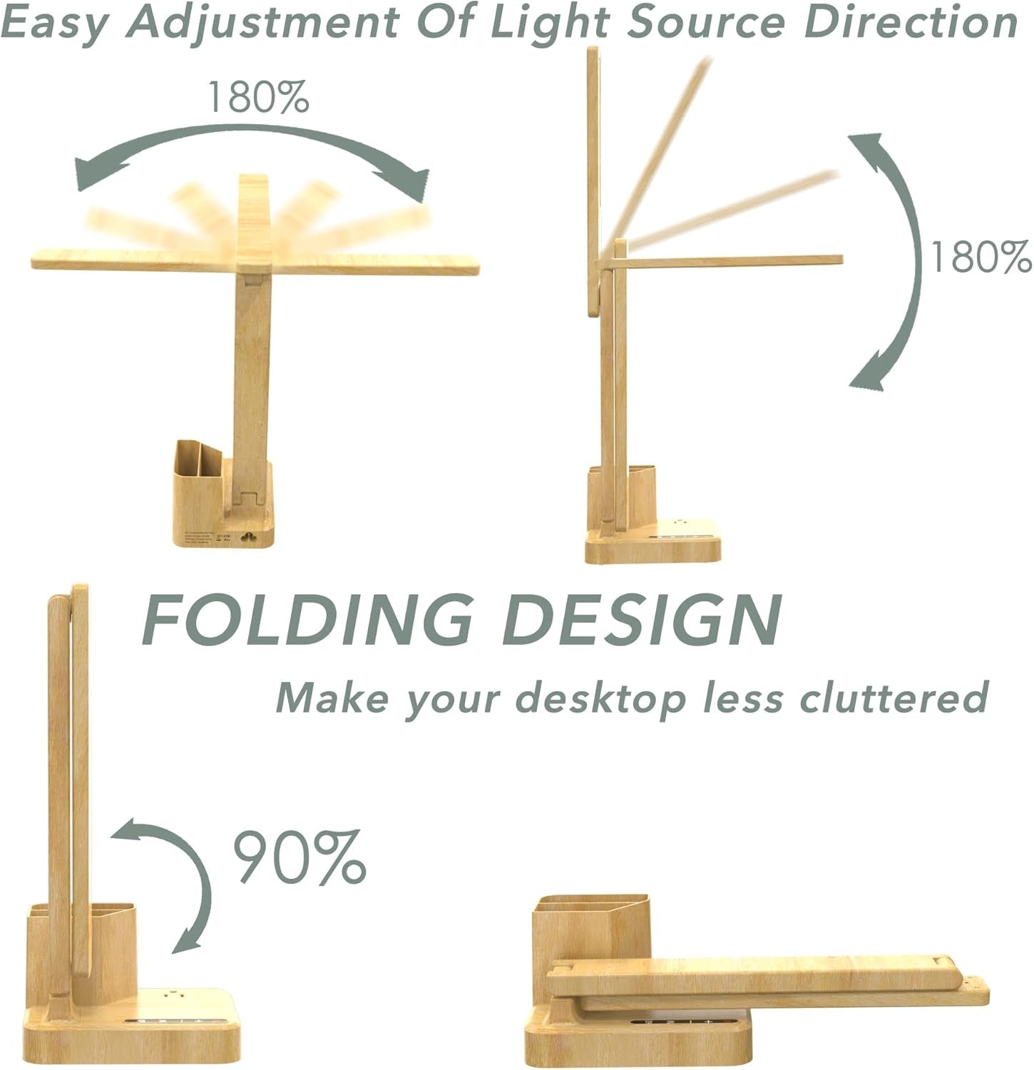Wood LED Desk Lamp with 3 USB Charging Ports and 2 AC Outlets,3 Color Temperatures & 3 Brightness Levels, Touch/Memory/Timer Function,10W Eye Protection Foldable Reading Light,Office Table Lamp Wood