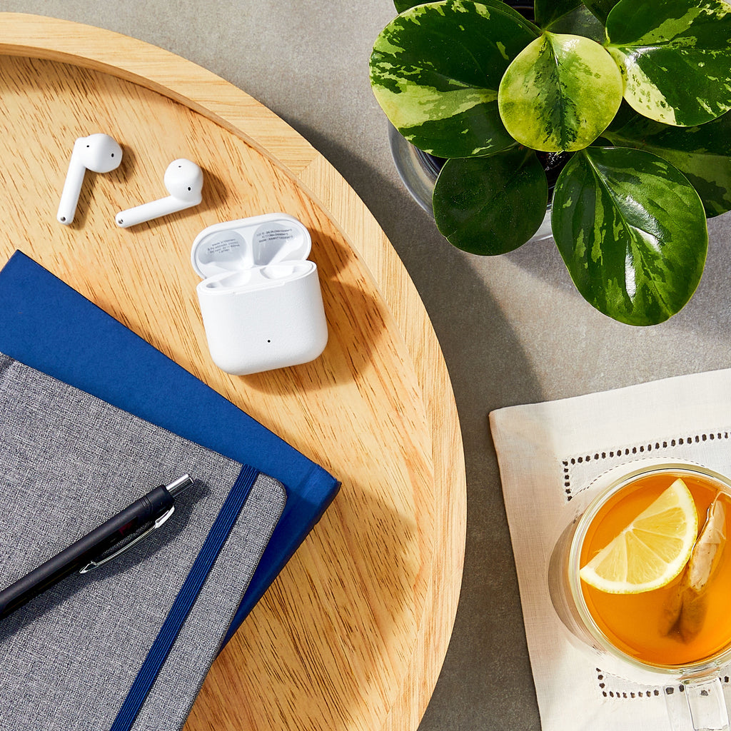 Bluetooth Wireless Earphones with Environmental Noise Canceling Microphones and Charging Case, White