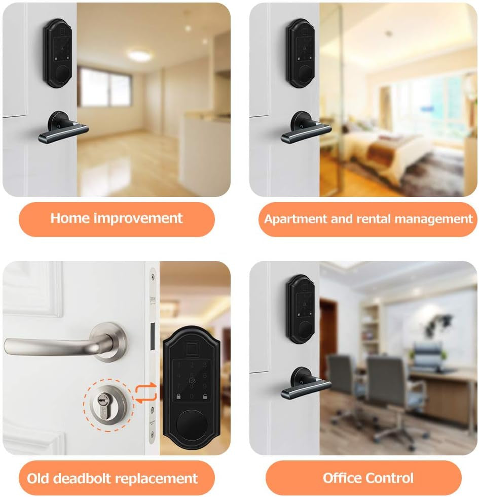 Smart Lock, Fingerprint Electronic Deadbolt Door Lock, Keyless Entry, Compatible with Alexa, Google Assistant - Black