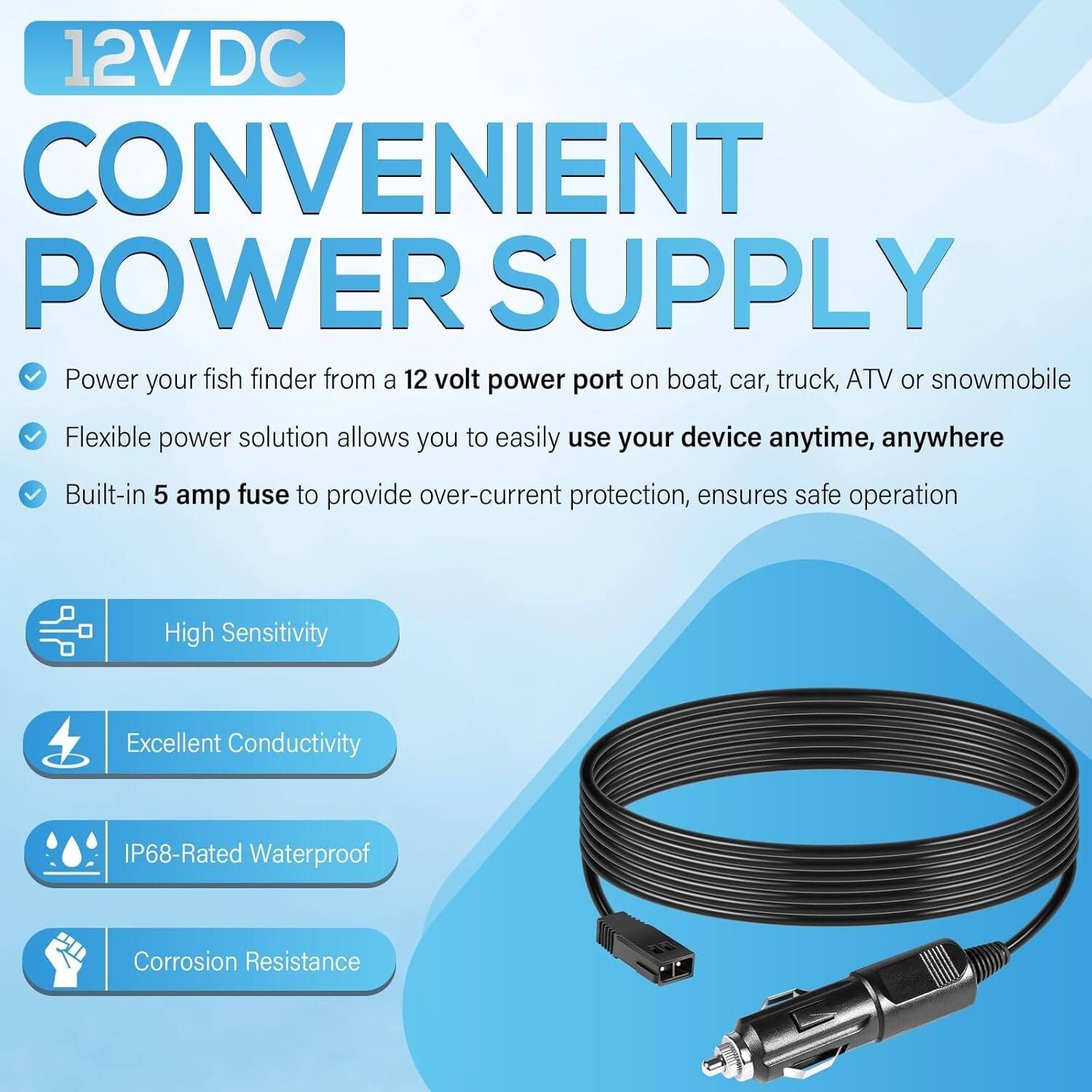 720105-1 12V DC Power Cord 8Ft for Humminbird All Helix and ICE Helix Product