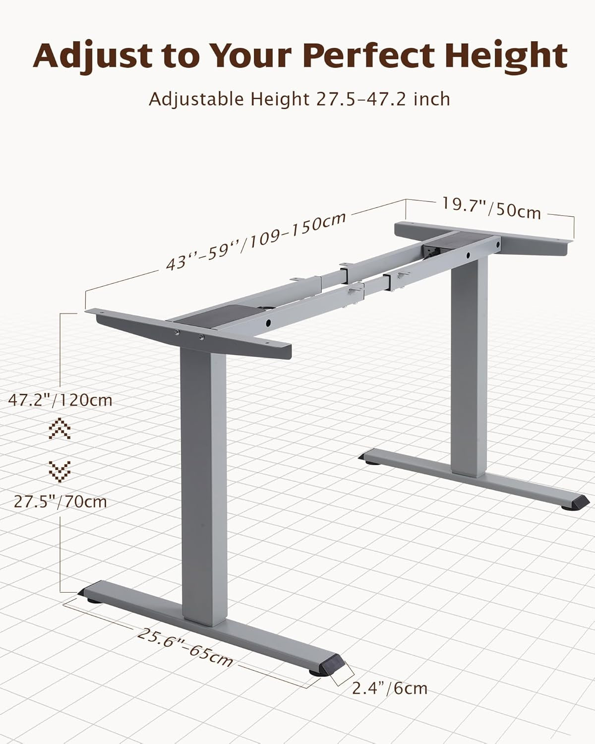 Dual Motor Electric Adjustable Standing for up to 70.8”X31.5” Table Tops, 225 Lbs Weight Capacity, Computer Desk for Home and Office (Grey Frame Only)