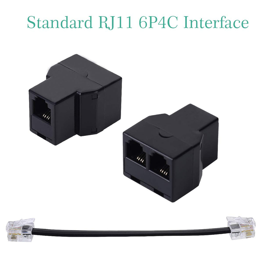 Phone Line Splitter, Telephone Splitter, Phone Adapter Cable, with RJ11 6P4C Plugs, Suitable for Telephone, Fax Machine, 2 Pack Black