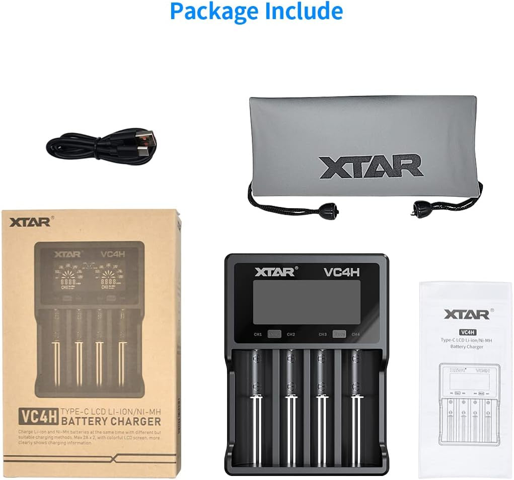 18650 Charger  VC4H Battery Charger 4 Bays Updated 21700 Battery Charger USB C Charger Not Including Batteries