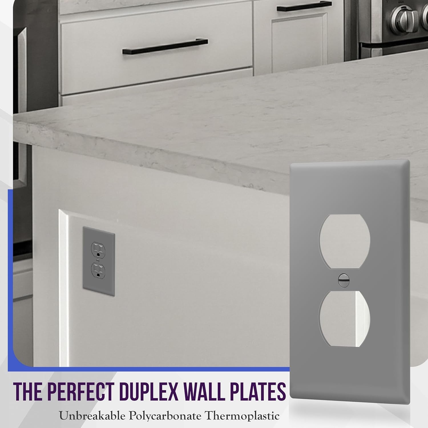 Duplex Receptacle Outlet Wall Plate, Electrical Outlet Cover, Gloss Finish, Mid-Size 1-Gang 4.88" X 3.11", Unbreakable Polycarbonate Thermoplastic, UL Listed, 8821M-GY, Gray
