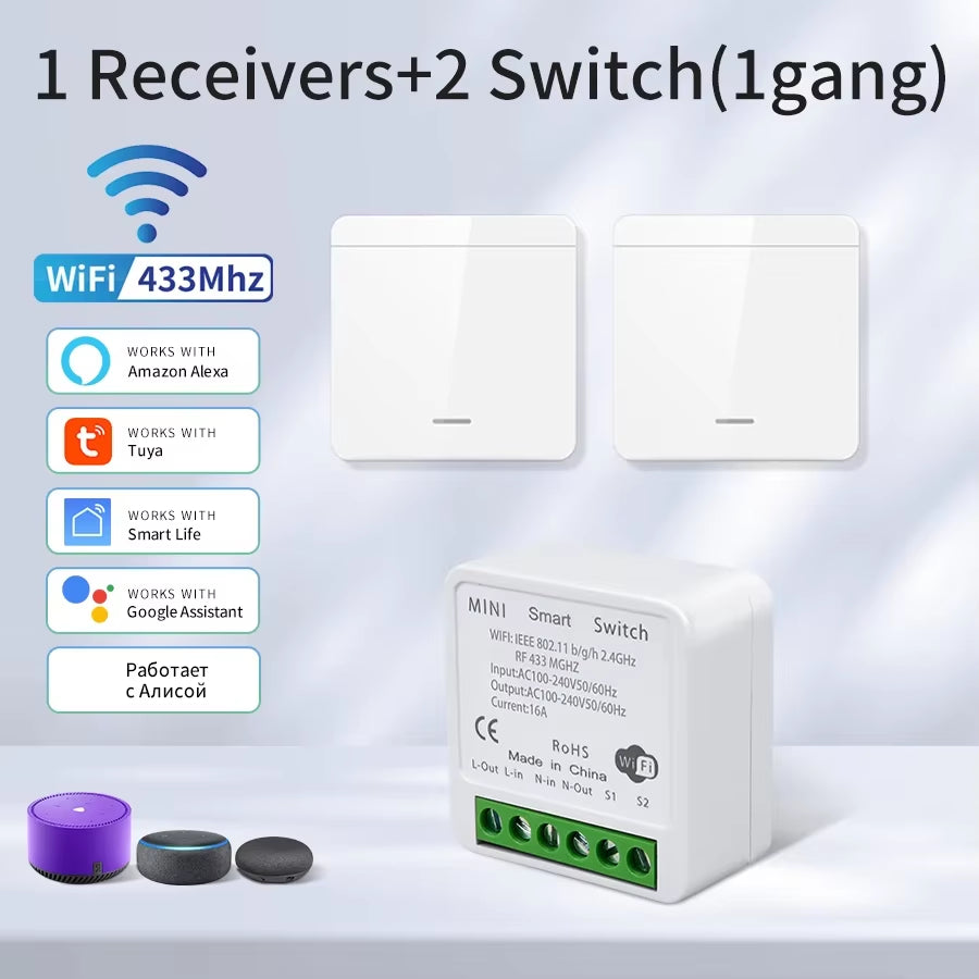 Wifi RF 433Mhz Smart Switch Tuya Smart Life Alexa Google Alice Voice Control Remote Wireless Wall Panel Module for Led Lighting