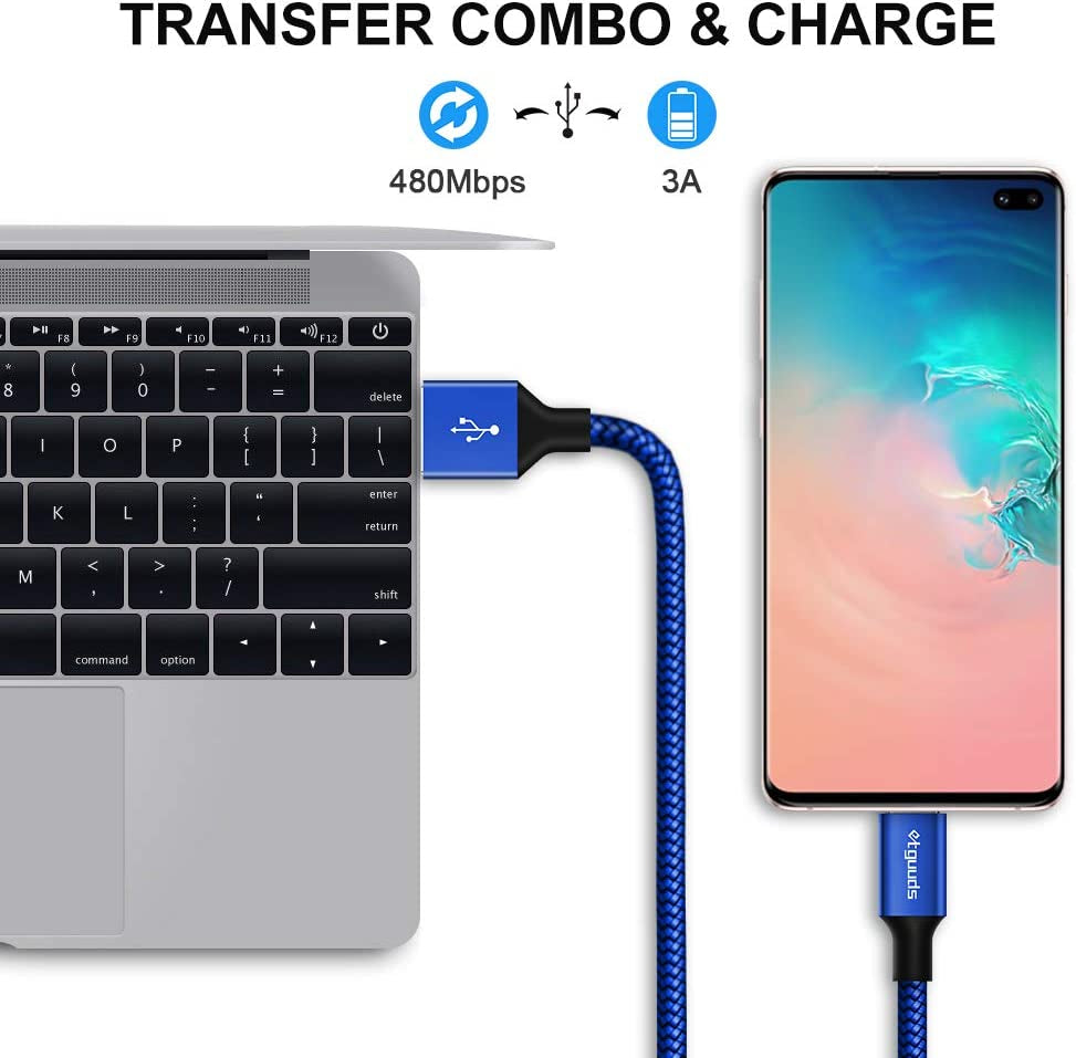 Extra Long USB C Cable [15Ft, 2-Pack], Fast Charge 15 Feet USB a to USB Type C Cable 2.0, Super Durable Nylon Braided USB-C Charger Charging Cord - Blue