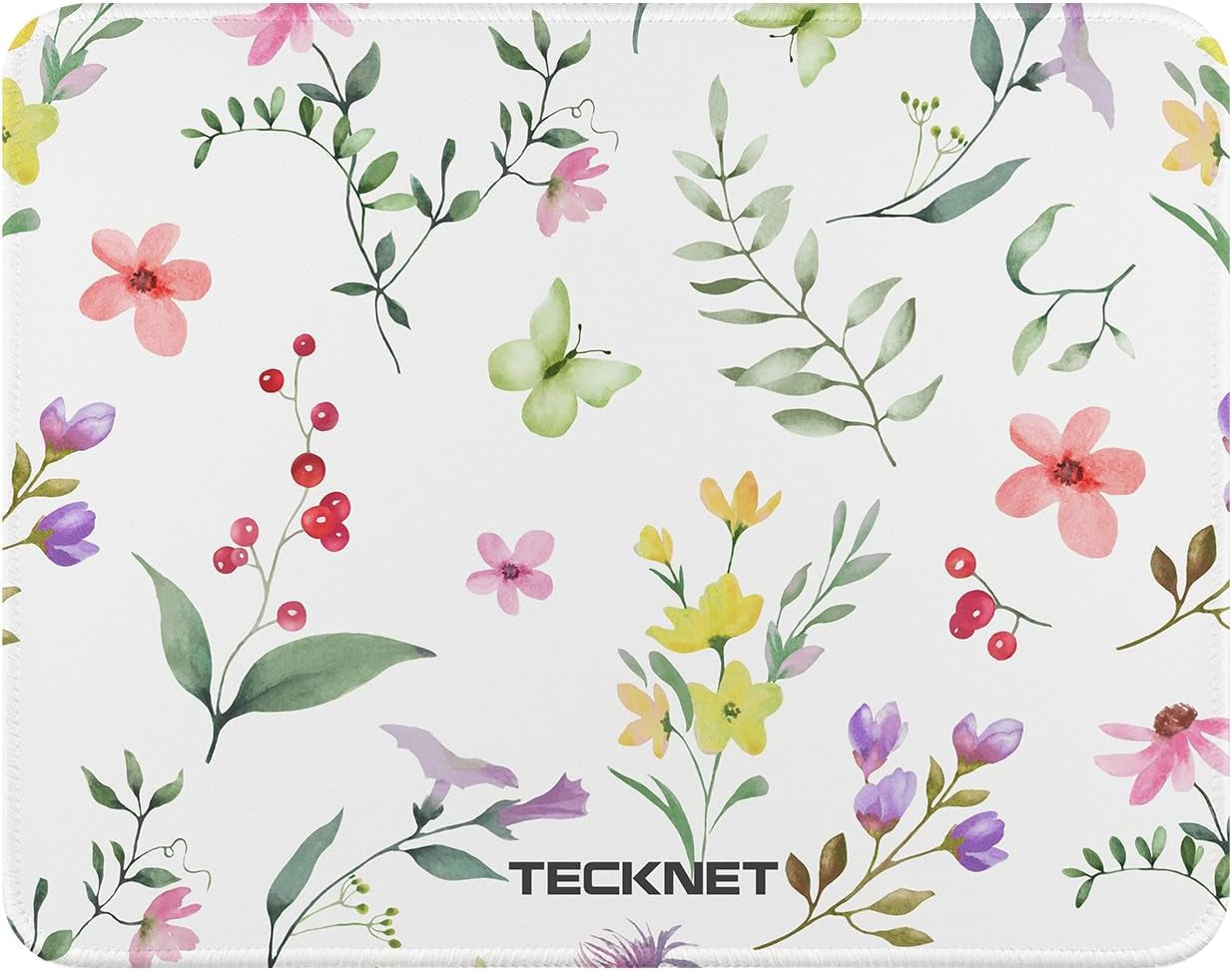 Mouse Pad with Anti-Fray Stitching, Waterproof Surface & Non-Slip Rubber Base with Stitched Edges Gaming Mouse Mat for Laptop，Compatible with Laser and Optical Mice - Flower