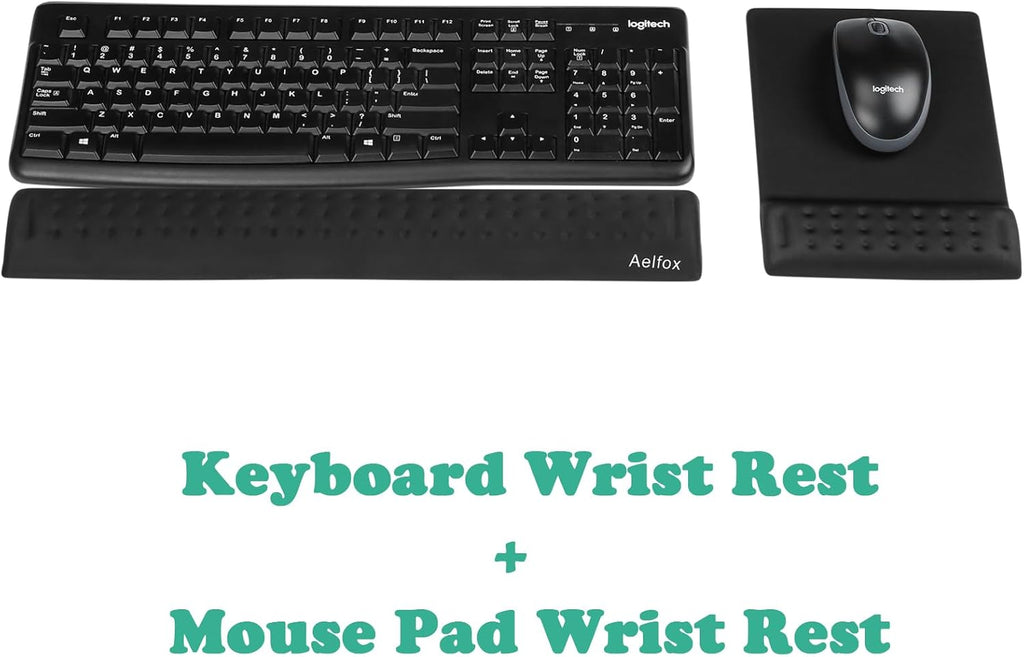 Keyboard Wrist Rest & Mouse Pad with Wrist Support Set, Memory Foam Ergonomic Wrist Pad for Computer Keyboard Laptop Wrist Rest, Arm Rest for Desk Accessories in Home Office School(Black)