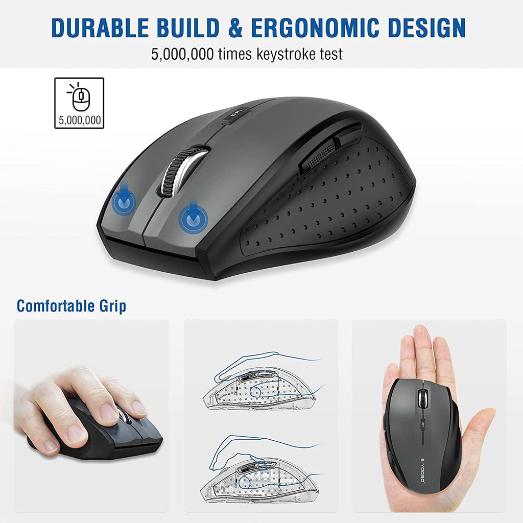 Wireless Mouse for Laptop, Portable Optical Computer Mouse, 6 Buttons, Cordless 2.4Ghz with USB Receiver, 5-Level 4800 DPI, 18 Months Battery Life for PC Chromebook Windows Mac