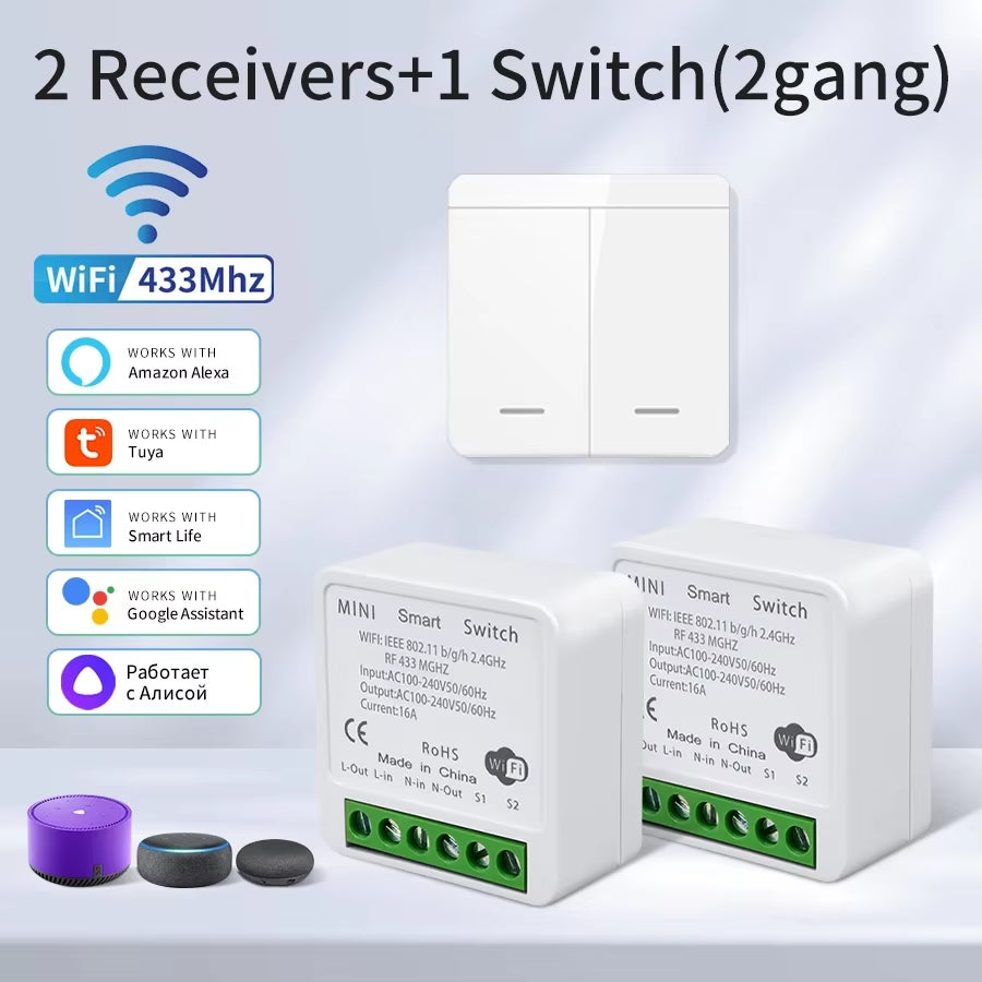 Wifi RF 433Mhz Smart Switch Tuya Smart Life Alexa Google Alice Voice Control Remote Wireless Wall Panel Module for Led Lighting