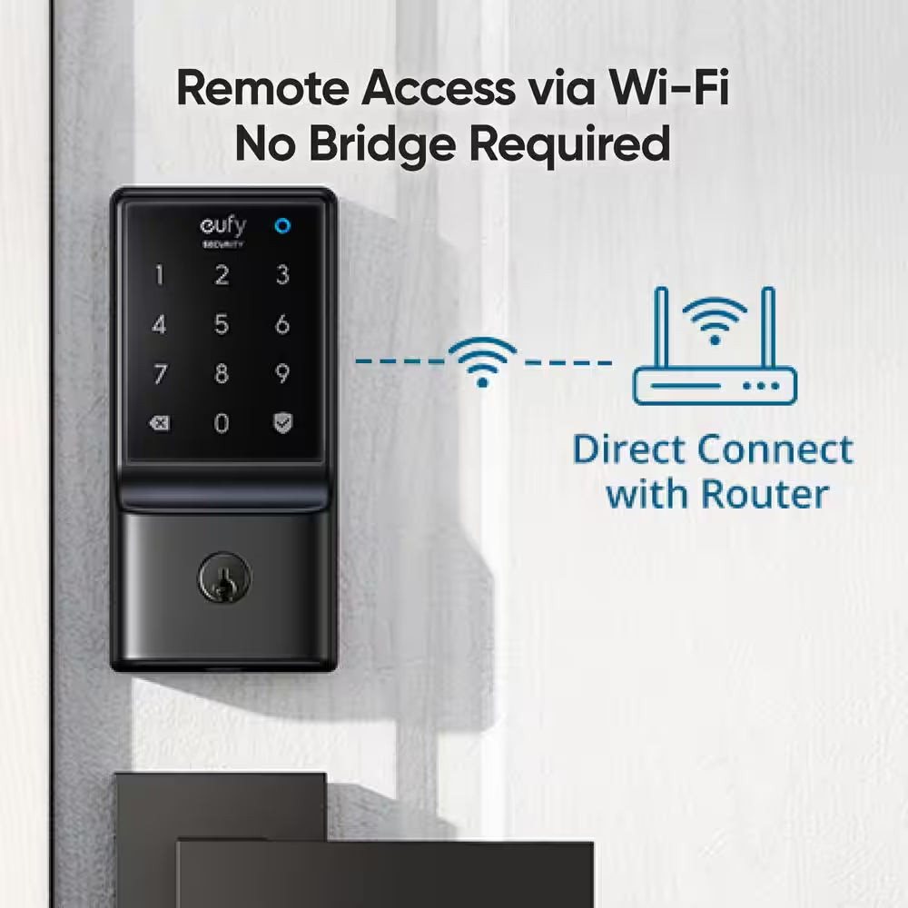 C210 Black Smart Lock Wi-Fi with 5-In-1 Ways to Unlock by Mobile App, Keypad, Key, Apple Watch and Smart Assistants