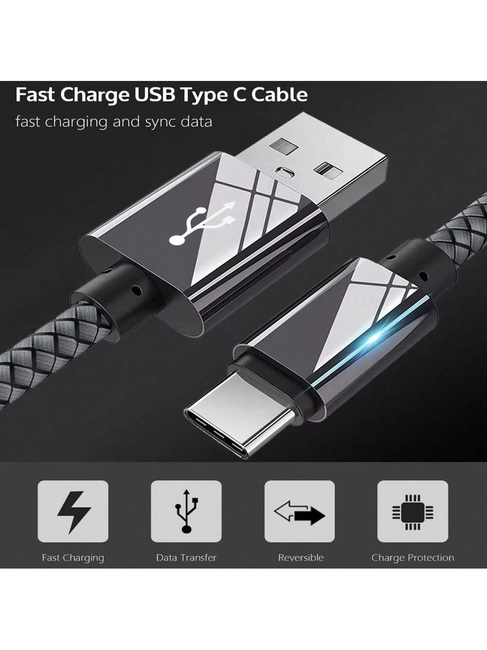 60W USB-A to Type-C Fast Charger Cable, USB Type-C Nylon Braided Mobile Phone Charging Data Cable, Compatible with Samsung Galaxy S25 S24 S23 S22 S21 S10, Note 20 10 9 A51 G8 G7, Pixel, One plus and Other Mobile Phones Fast Charging USB C