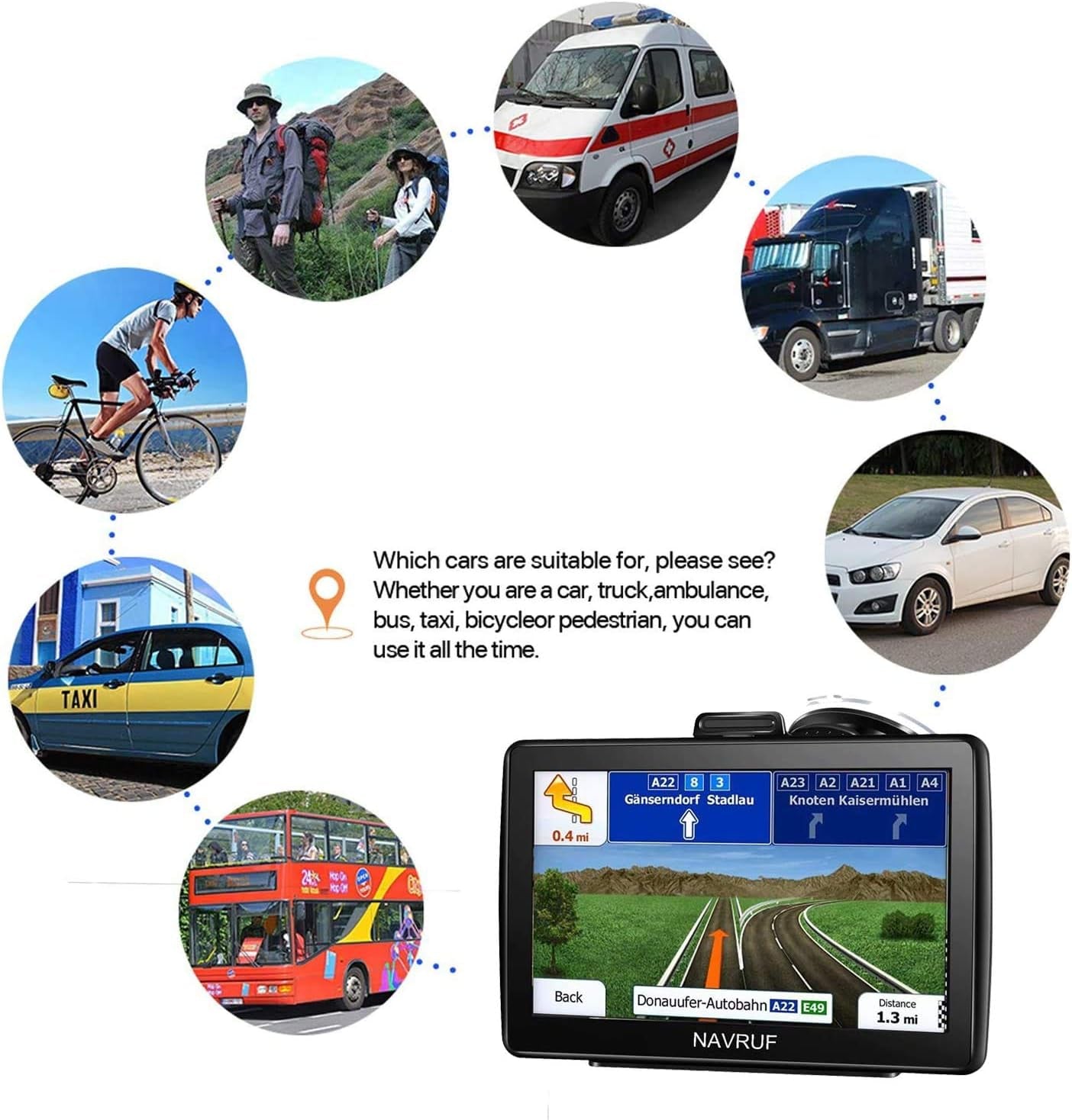 Car GPS Navigator, 7 Inch Car GPS Navigation System 8GB Voice Navigation, Driving Alarm, Voice Transition Direction, with Sun Visor and Free Lifetime Update Map