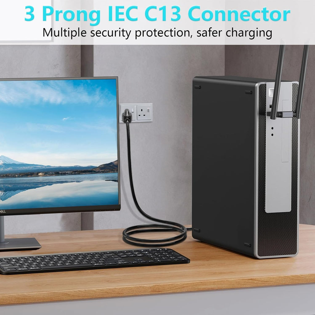 18 AWG Power Cable NEMA 5-15P to IEC320C13 for Computer Monitor TV Replacement 3 Prong Power Cord (10FT)