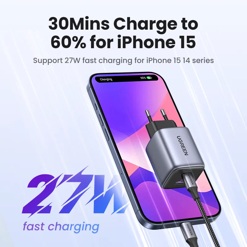 Gan 35W Charger USB Charger PD3.0 QC3.0 Quick Charger for Iphone 15 14 13 Pro Samsung Xiaomi Ipad Pro USB C Fast Charger