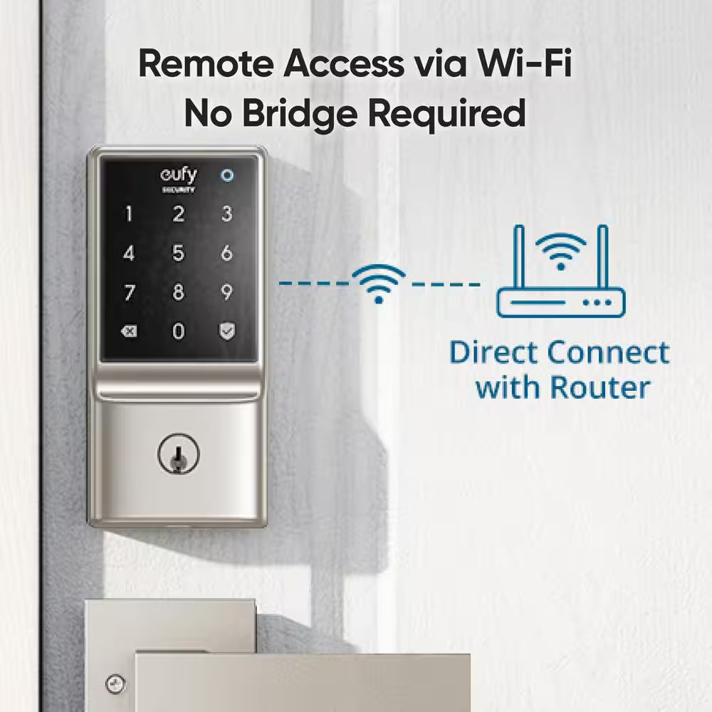 C210 Satin Nickel Smart Lock Wi-Fi with 5-In-1 Ways to Unlock by App, Keypad, Key, Apple Watch and Smart Assistants