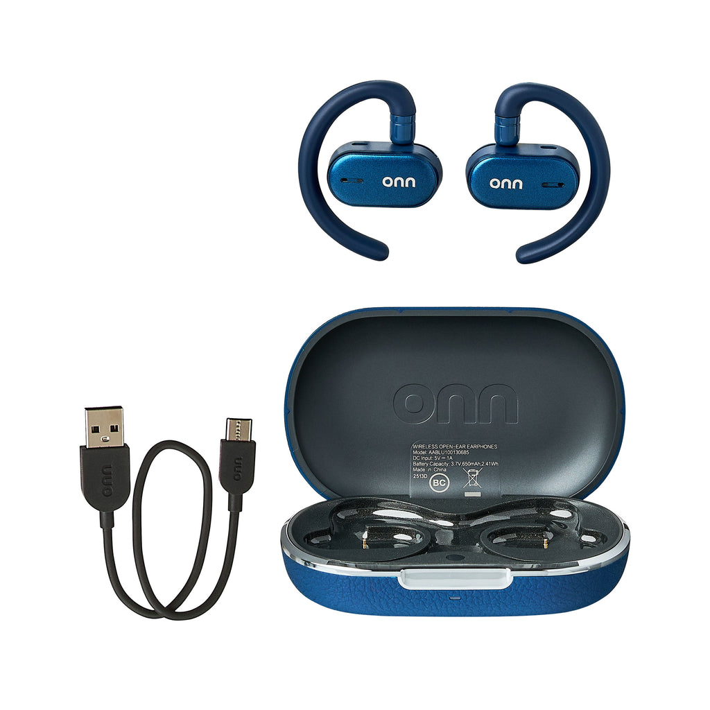 Wireless Open-Ear Earphones with Environmental Noise Canceling Microphones, Black