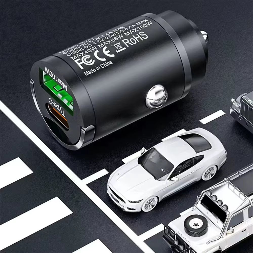 Car 100W Charger Fast Charging Metal One Tow Car Charger Flash Charger in Car Mini Pull Ring New PD Car Charger Car Electronic