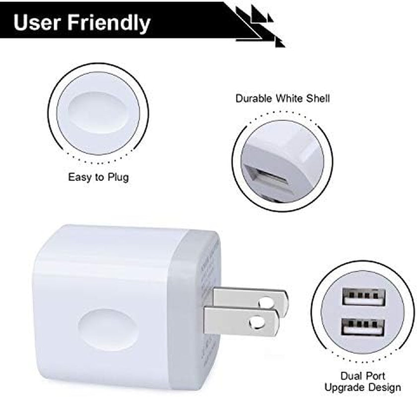 USB Cube Wall Charger, 2 Port Charging Box 4Pack 2.1A/5V Home Travel Plug USB Power Adapter Charging Station Base for Iphone 16E 16 15 14 13 12 11 Pro Max XR XS X 8 7 6 Plus, Ipad, Ipod,Samsung