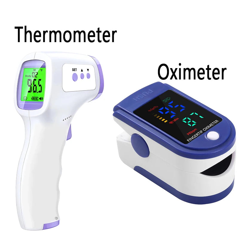 Digital Infrared Thermometer Forehead Body Non-Contact Fever Thermometers or Medical Portable Finger Pulse Oximeter Blood Oxygen