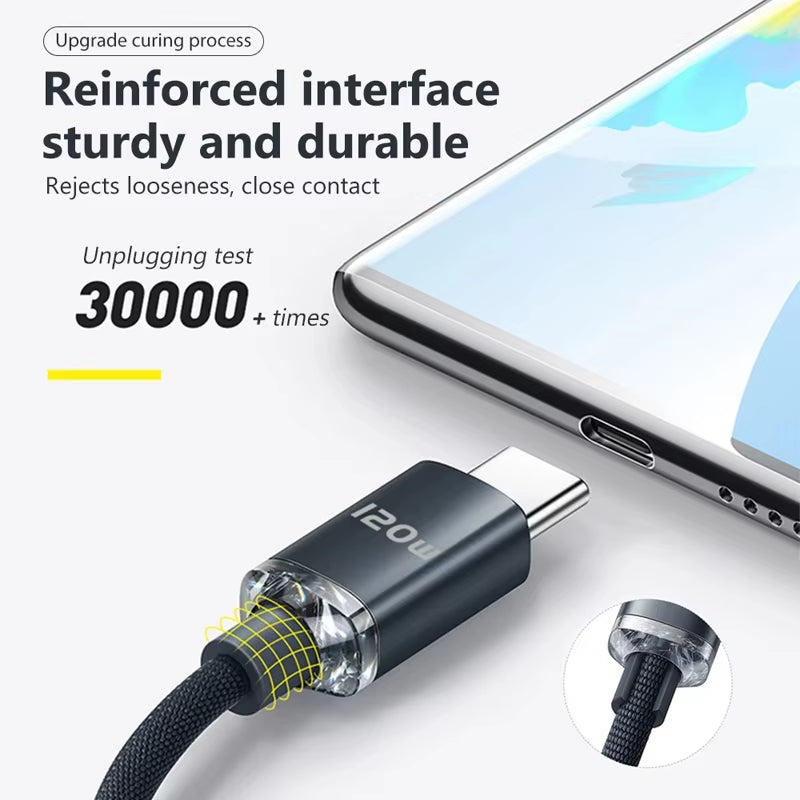 120W USB Type C Cable Type C to Type C Fast Charging Cord USB C Quick Charge Phone Cables for Samsung Xiaomi Huawei Realme