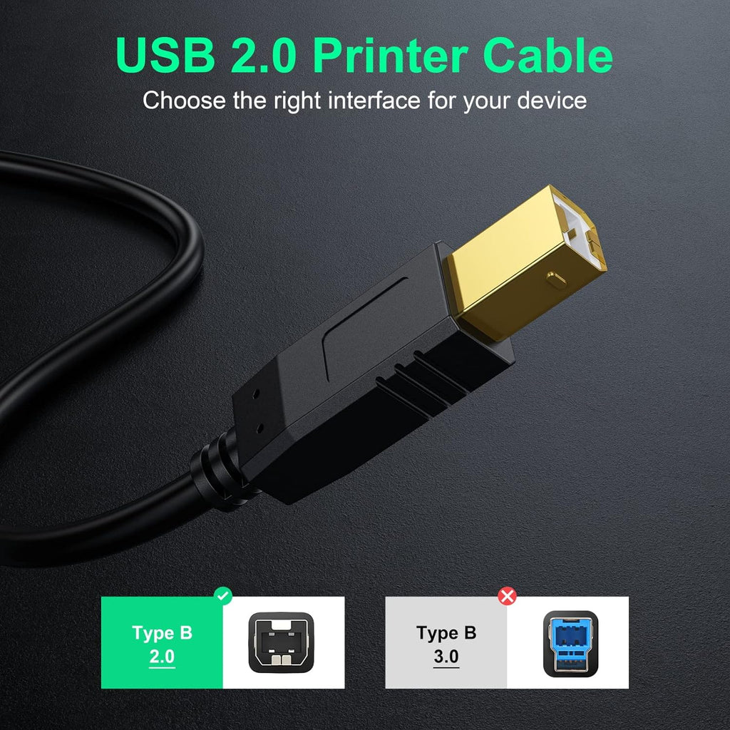 Printer Cable 25 FT - USB a to USB B Printer Cable Compatible with HP, Canon, Brother, Dell, Epson and More