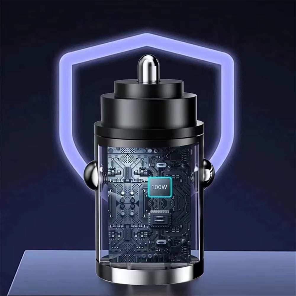 Car 100W Charger Fast Charging Metal One Tow Car Charger Flash Charger in Car Mini Pull Ring New PD Car Charger Car Electronic