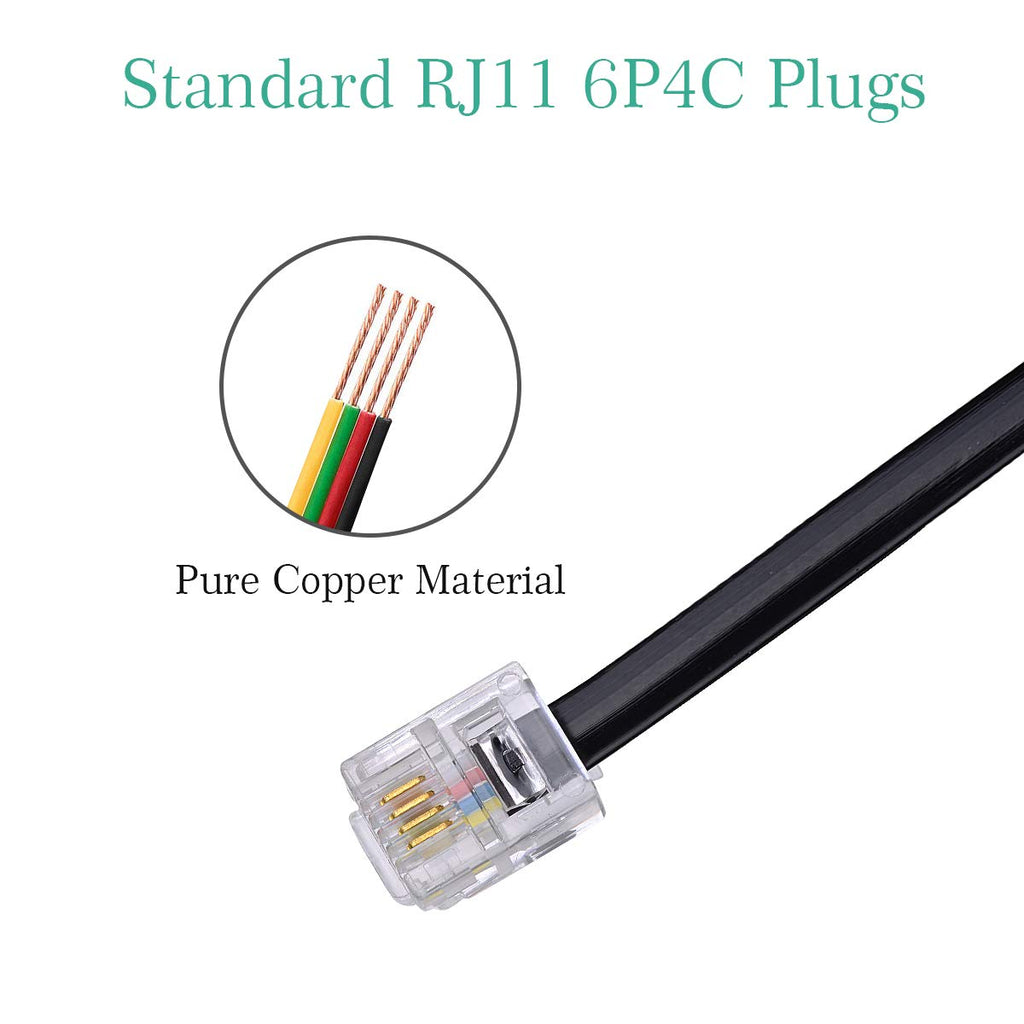 Phone Line Splitter, Telephone Splitter, Phone Adapter Cable, with RJ11 6P4C Plugs, Suitable for Telephone, Fax Machine, 2 Pack Black