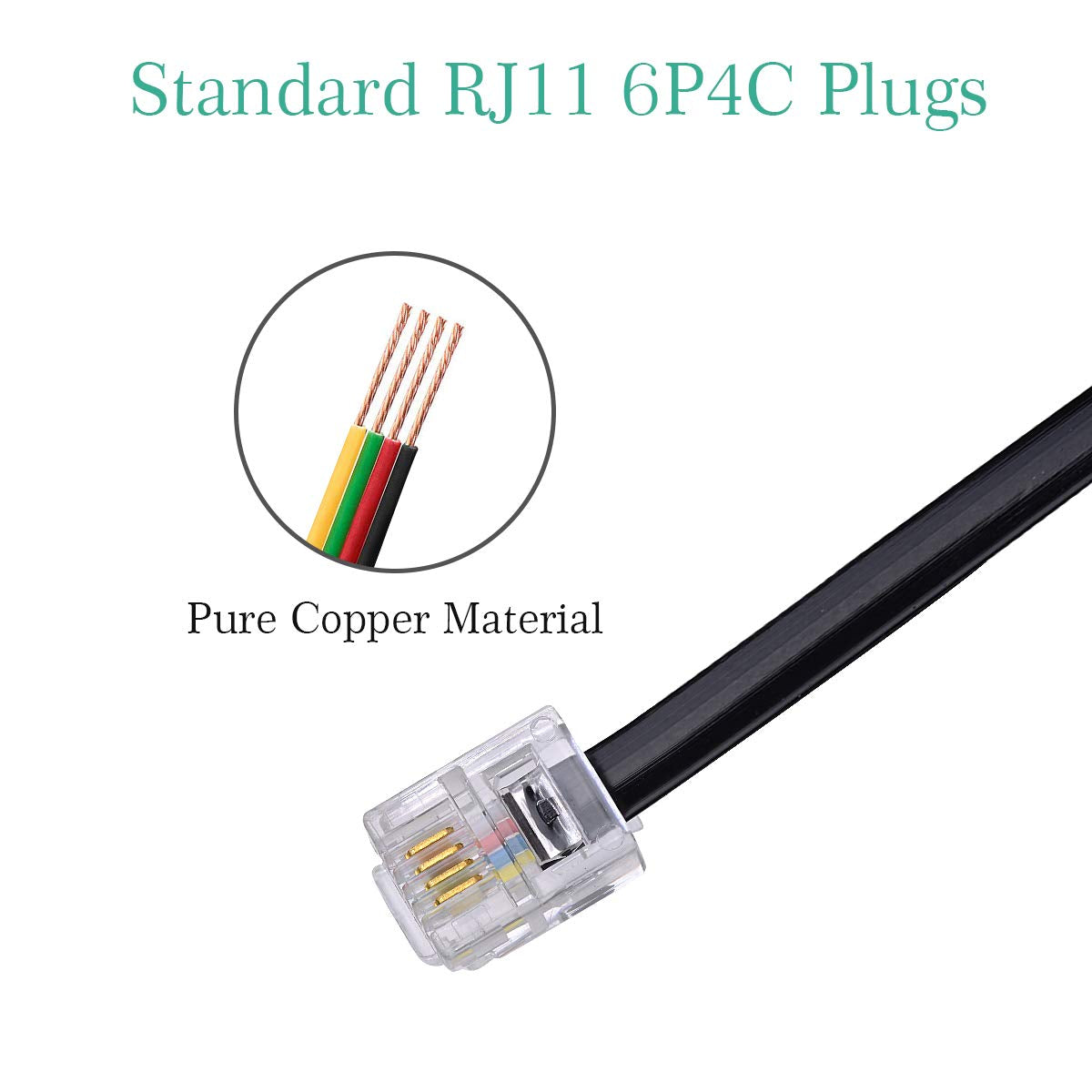 Phone Line Splitter, Telephone Splitter, Phone Adapter Cable, with RJ11 6P4C Plugs, Suitable for Telephone, Fax Machine, 2 Pack Black