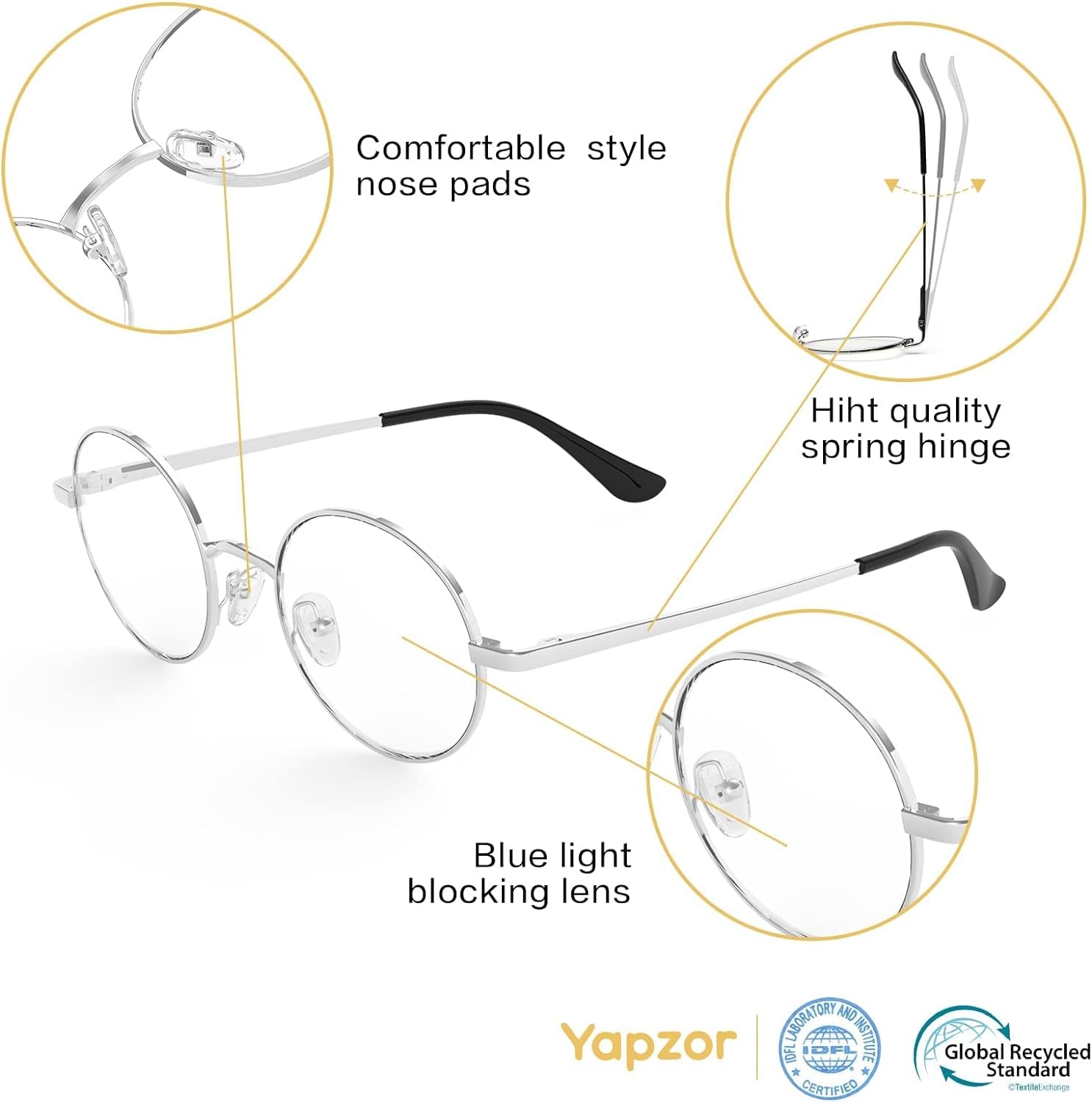 Blue Light Blocking Glasses for Women Men Metal Frame round anti Blue Light Computer Gaming Glasses Non-Prescription