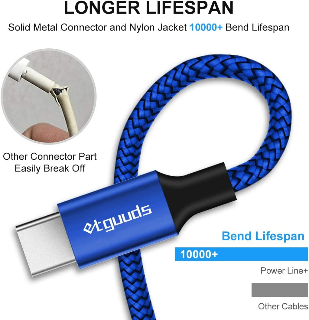 Extra Long USB C Cable [15Ft, 2-Pack], Fast Charge 15 Feet USB a to USB Type C Cable 2.0, Super Durable Nylon Braided USB-C Charger Charging Cord - Blue