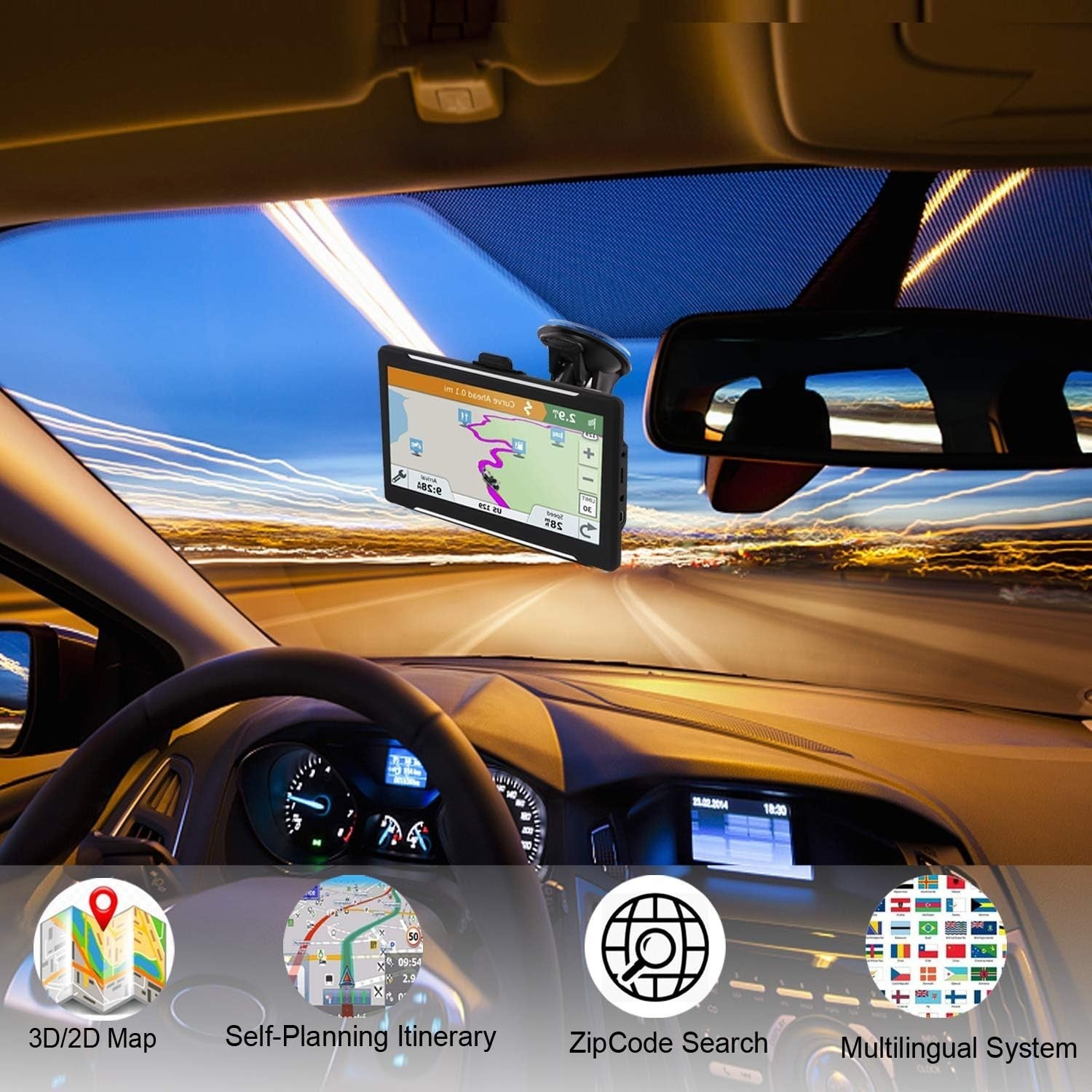 Car Truck GPS Navigation 7 Inch Touch Screen 2023 Maps Spoken Direction