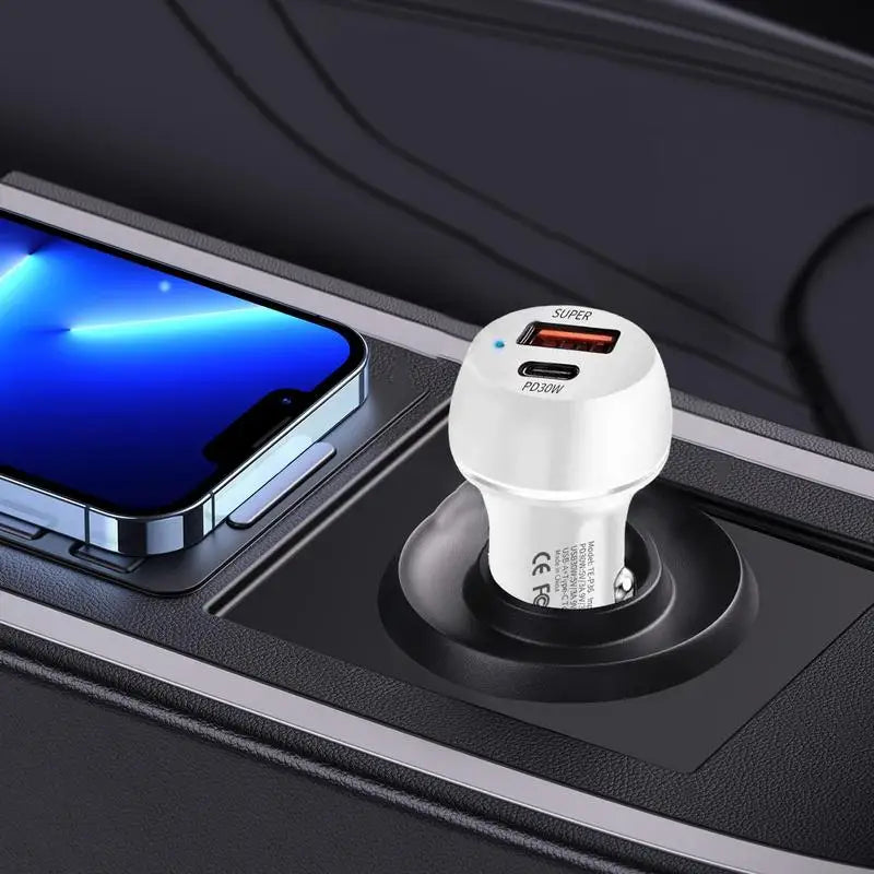 Car Charger 2-Port Automobile Charger Adapter PD Fast Charging Car Charger 60W USB Type-C Car Charger Adapter for Mobile Phone