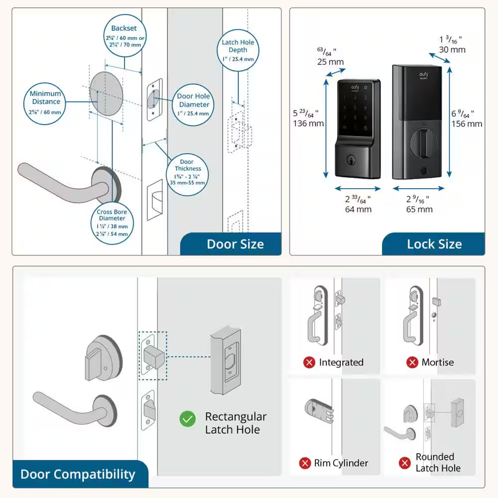 C210 Black Smart Lock Wi-Fi with 5-In-1 Ways to Unlock by Mobile App, Keypad, Key, Apple Watch and Smart Assistants
