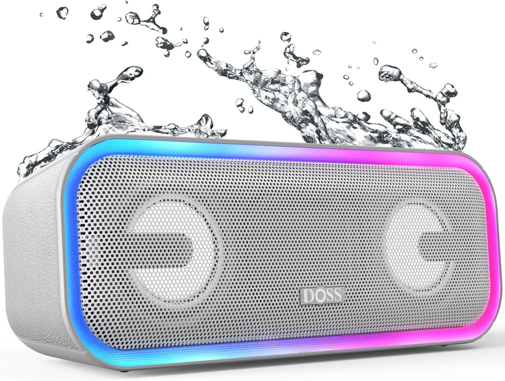Soundbox Pro+ Bluetooth Speaker, Immersive 24W Stereo Sound with Booming Bass, IPX6 Waterproof, 15H Playtime, Mixed Colors Lights, Christmas and White Elephant Gift for Adults, Men, Women-Grey