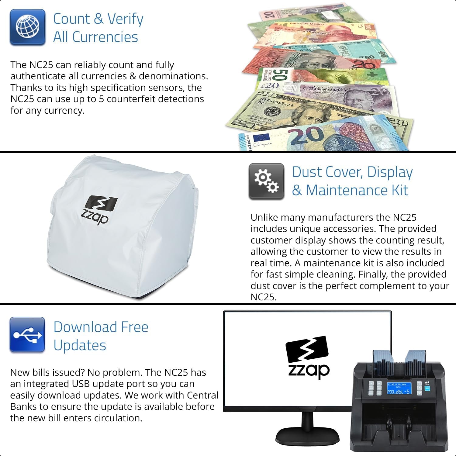 Bill Value Counter & Counterfeit Detector - Money Cash Currency Machine (NC25)