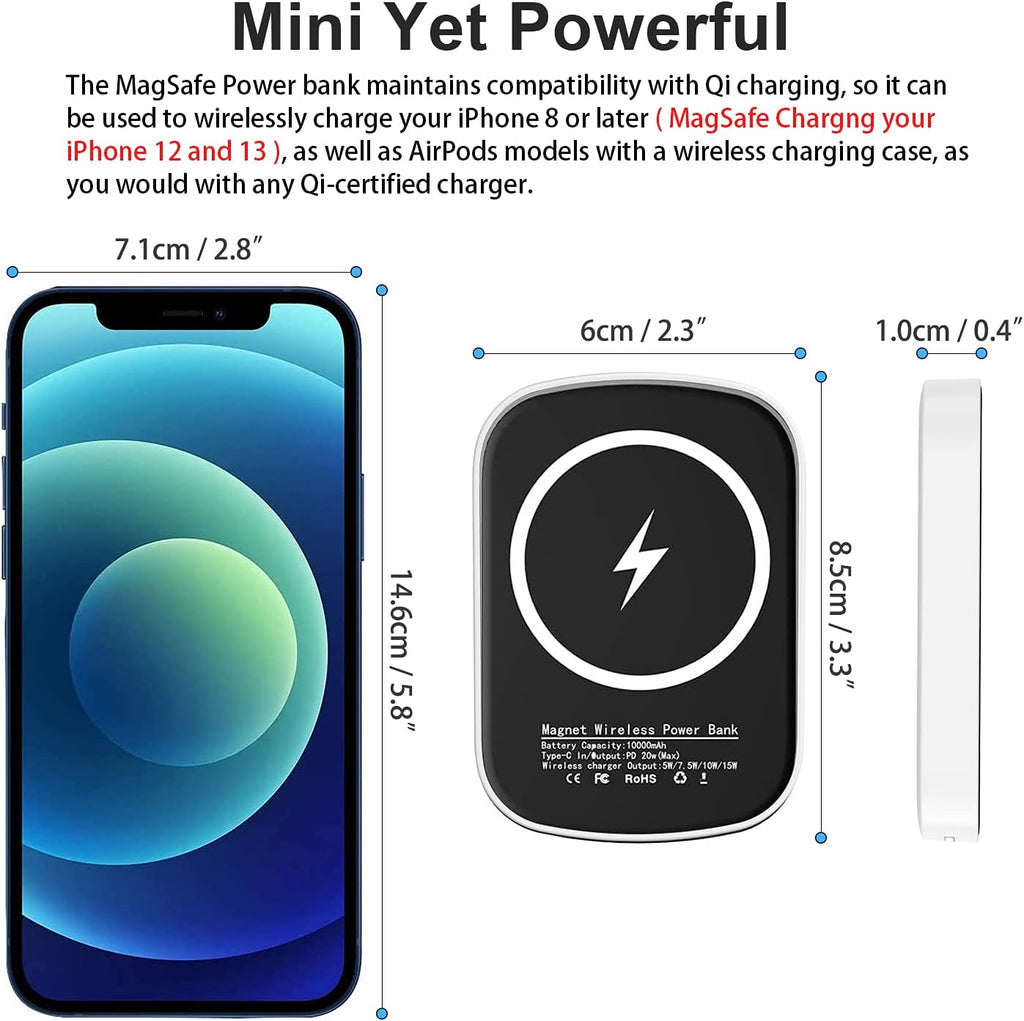 Power Bank,5000Mah Mag-Safe Portable Charger 15W Fast Charging External Battery Pack Back up Power Design for Iphone15,14,13,12, Pro, Pro Max, Mini